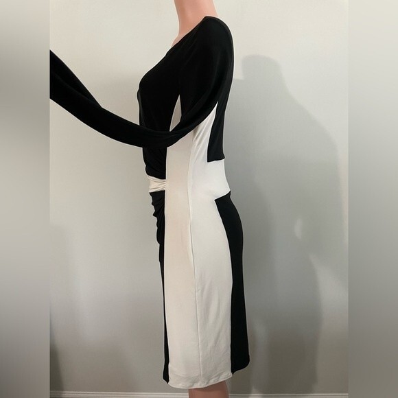 Lauren Ralph Lauren Black and Ivory Side Ruched Sheath Dress Size 10 - Picture 2 of 8